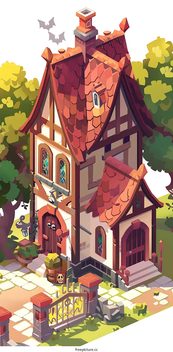 Cartoon Illustration of a Cute and Cozy Haunted House