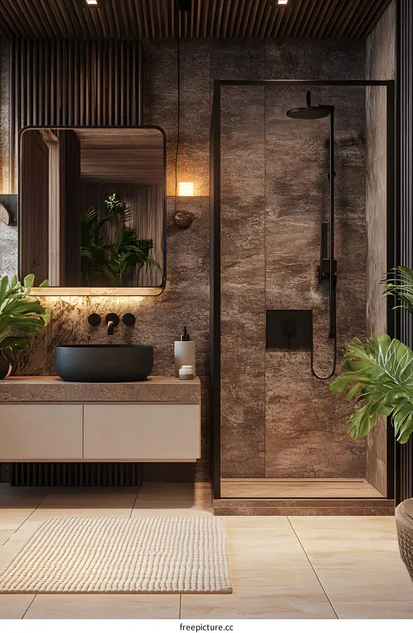 Modern Bathroom with Wooden Accents and a Shower