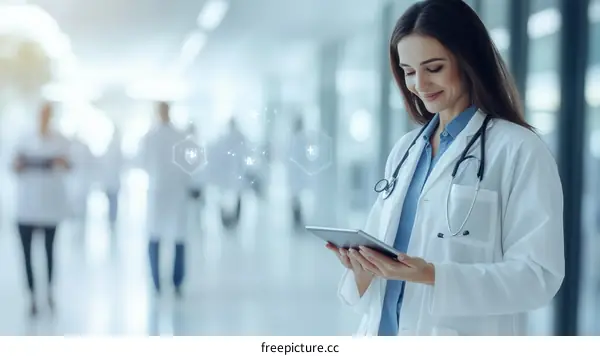 Female Doctor Using Tablet in Hospital