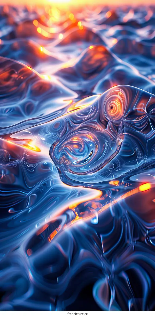 Colorful Abstract 3D Rendering of a Liquid Surface with a Fluid Flow