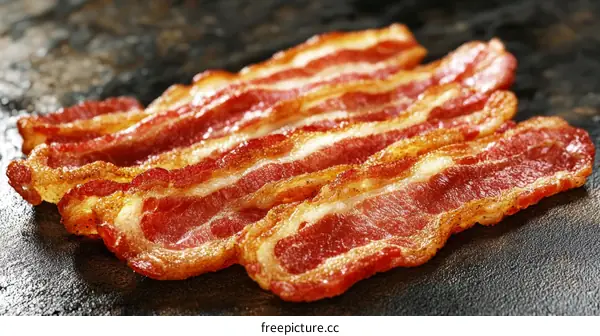 Crispy Bacon Strips on Dark Surface
