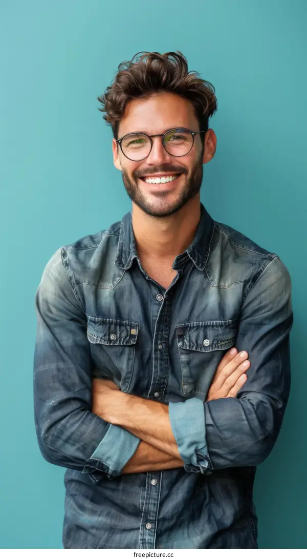Smiling Man in a Denim Shirt