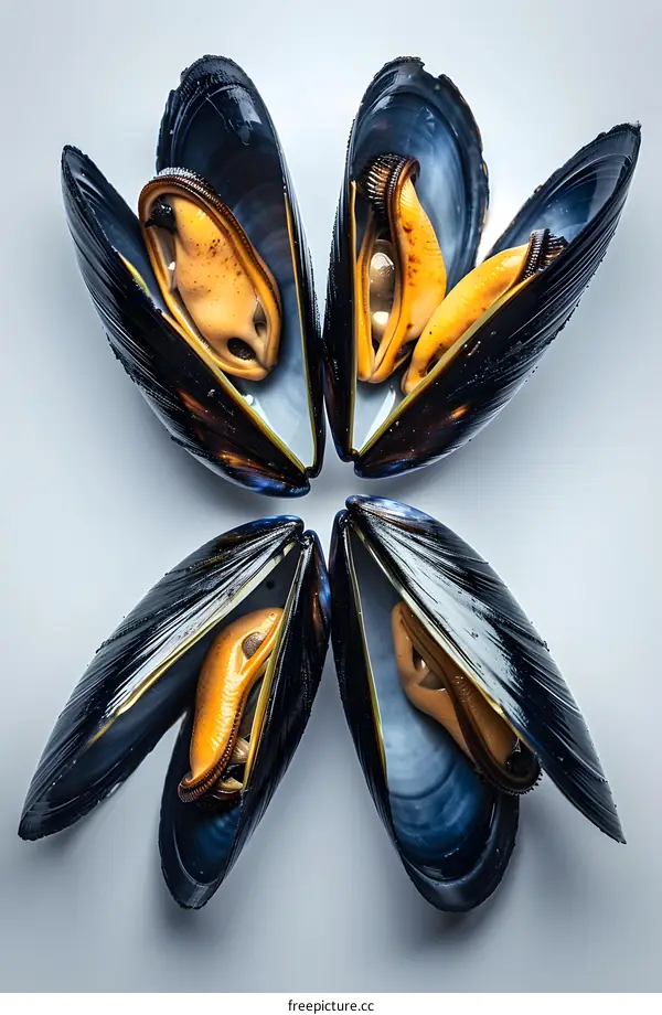 Fresh mussels on a white background