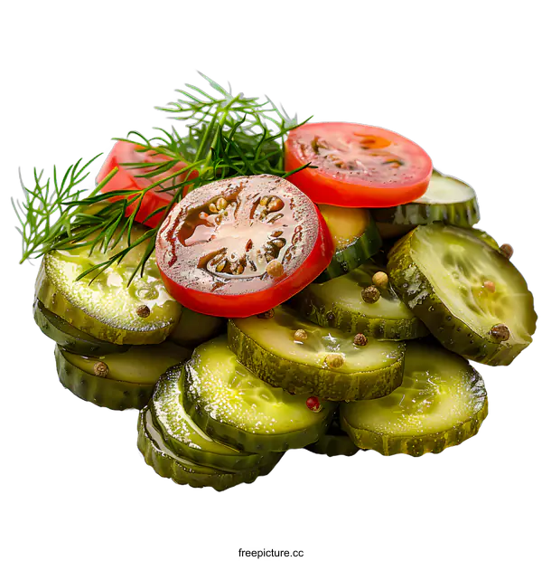 [Transparent Background PNG]Pickled Cucumber and Tomato Salad with Dill