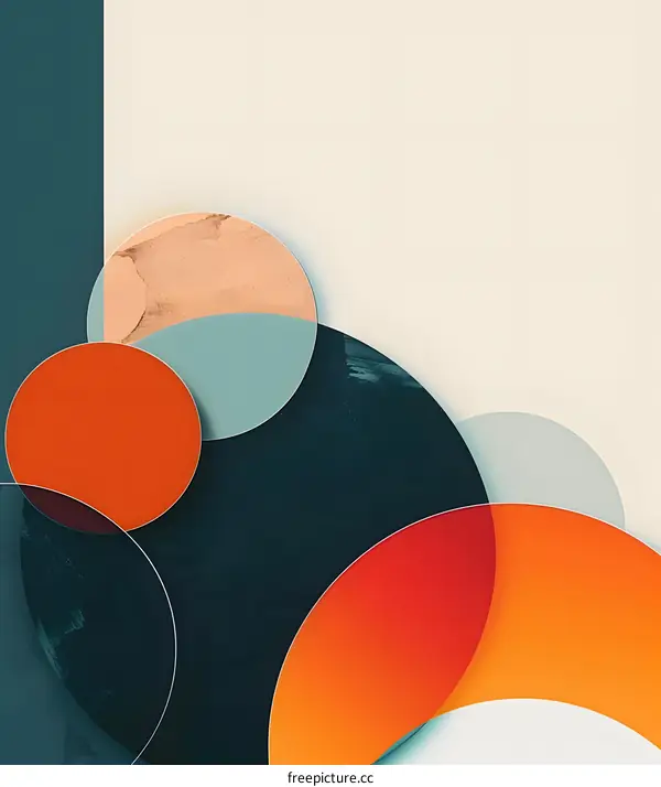Abstract Art Background with Circles in Teal, Orange, and White