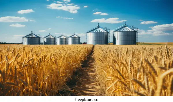 Agricultural Silos in a Wheat Field