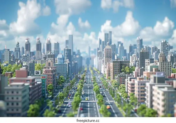 Stylized Digital Cityscape with Architectural Detail