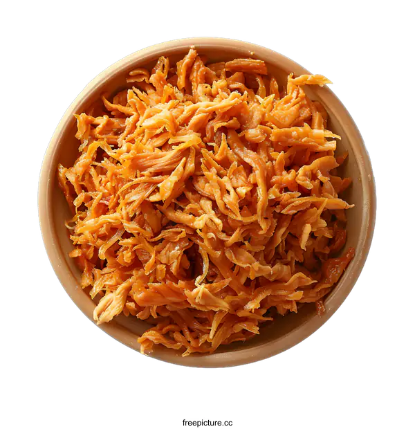 [Transparent Background PNG]shredded chicken in wooden bowl isolated on white background