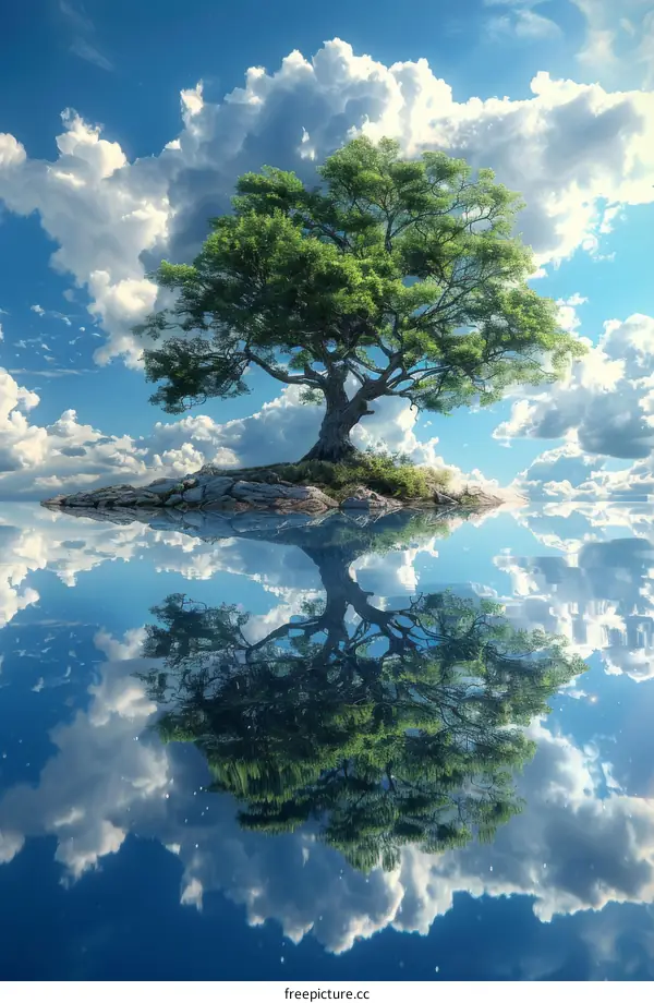 Tranquil Island Tree Reflection in the Sky