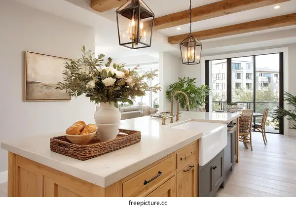 Modern Farmhouse Kitchen Island with Panoramic View