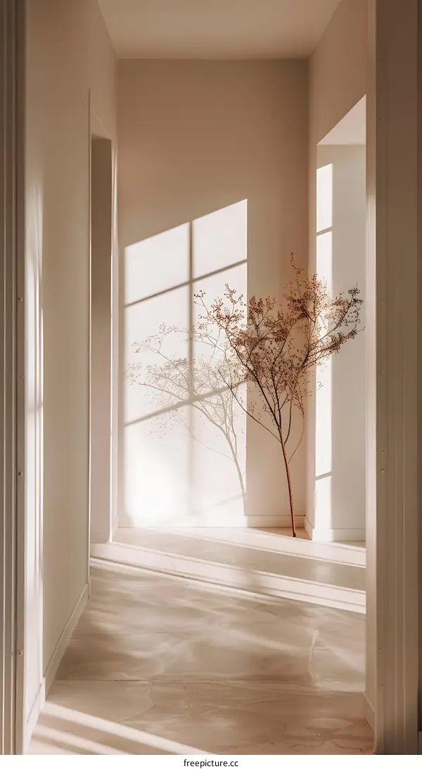 Sunlight Streaming Through Window In Minimalist Interior