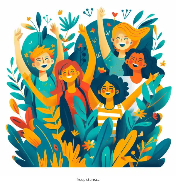 Jubilant Group of Diverse People Celebrating in a Lush Garden