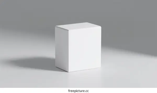 A white cube box with clean minimalist design on gray background