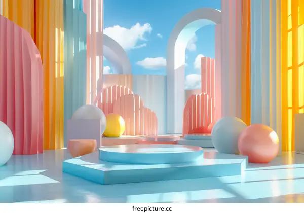 Colorful Geometric Display Podium Scene