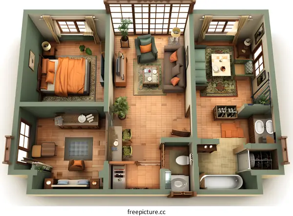 Top view of a small modern apartment