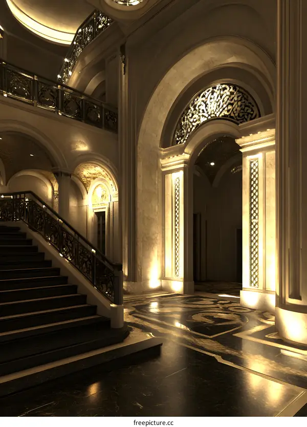 Luxury Interior Design of A Grand Mansion With Staircase