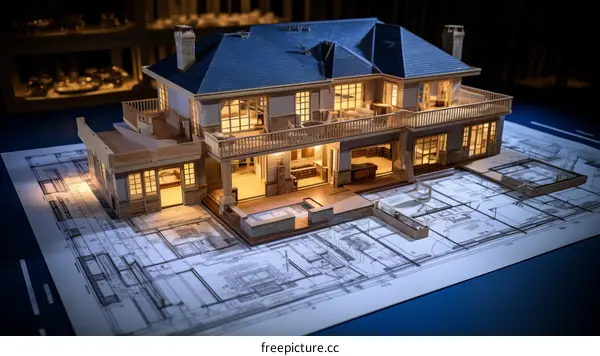 3D Rendering of a Blue Roof Luxury Home