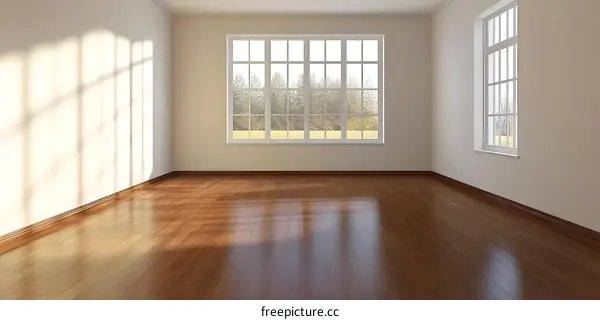 Empty Room with Sunlight Streaming Through Large Window