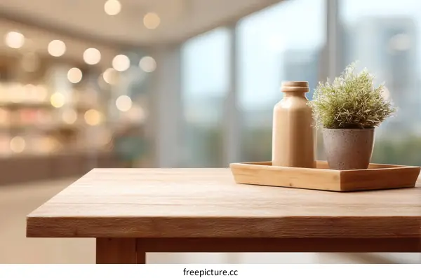 Wooden Table Top with Decorated Objects
