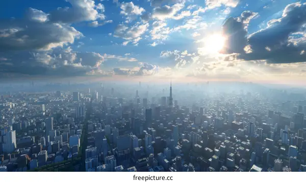 Sunlit Cityscape from Above