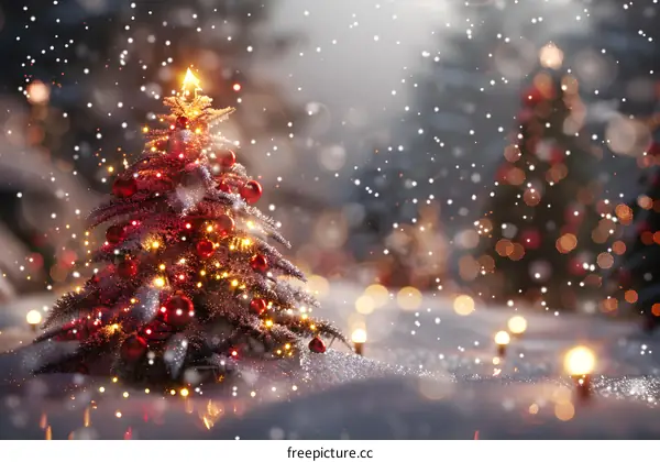 Christmas tree shining in the snow