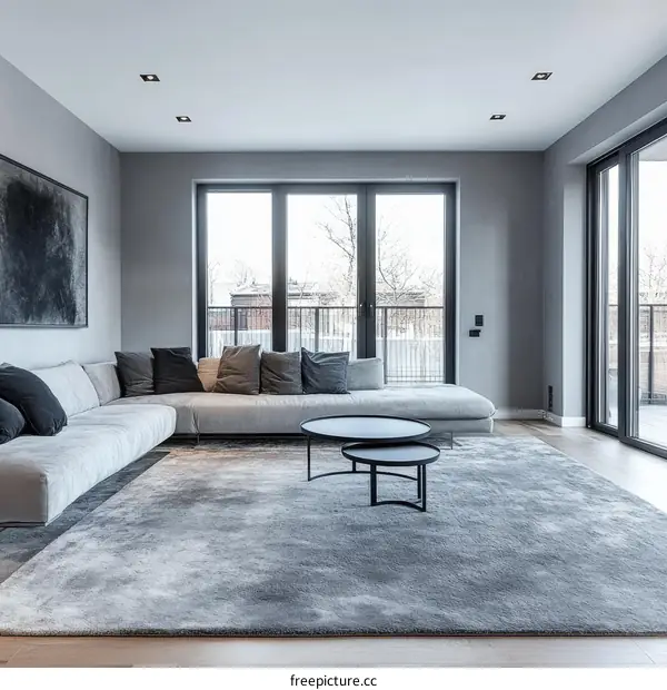 Modern Living Room Interior Design with Gray Rug