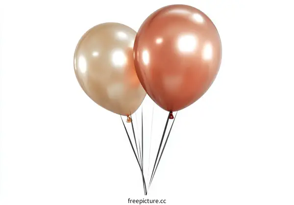 Two Metallic Rose Gold Balloons Against White Background