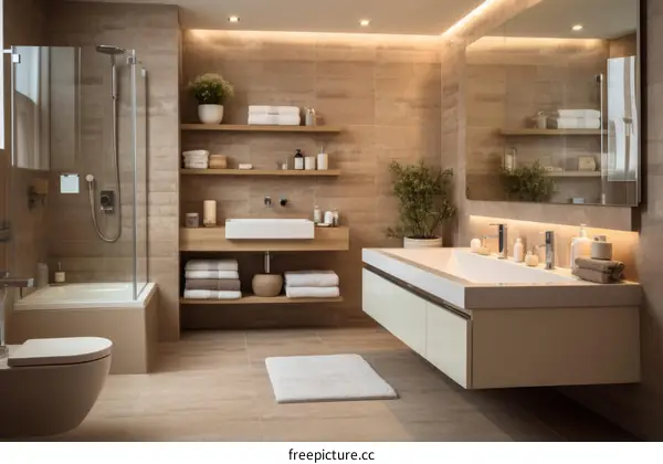 Luxury Ensuite Bathroom with Double Vanity and Natural Stone Tiles