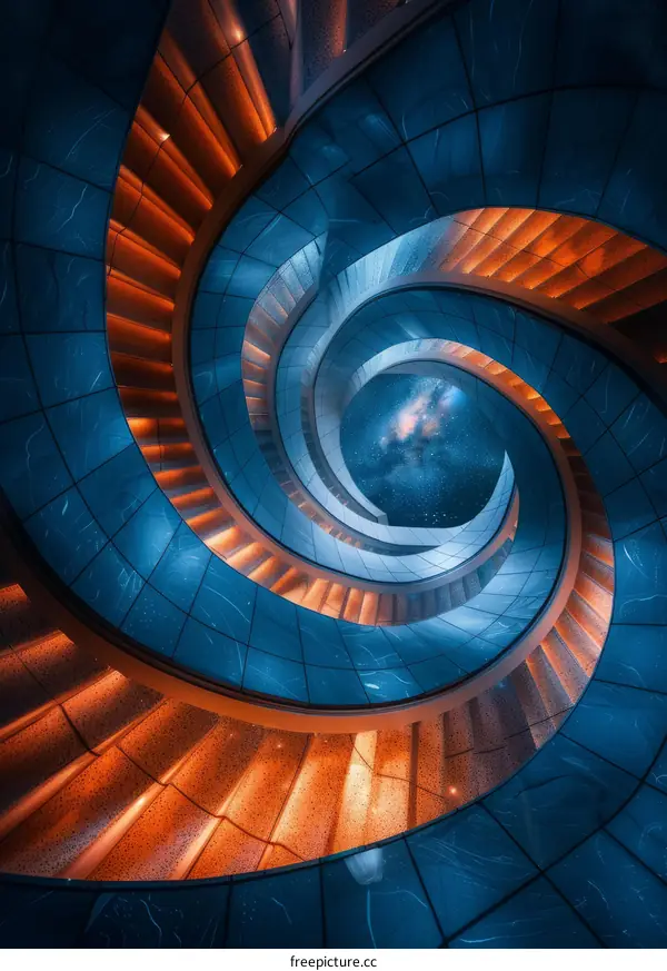 Blue and Orange Lights Spiral Staircase
