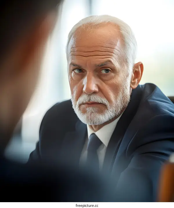 Senior Businessman in Suit Looking Away