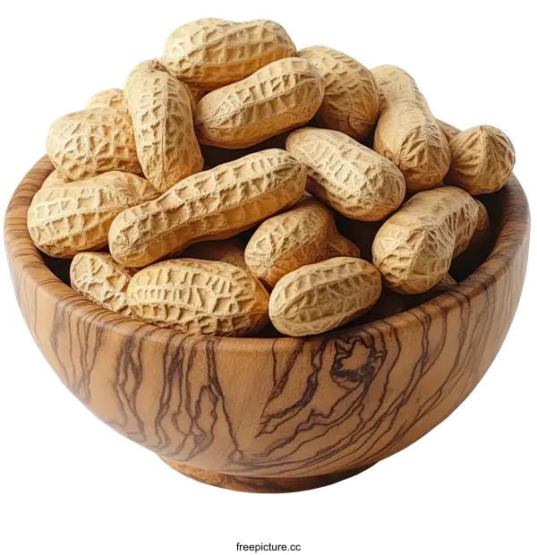 [Transparent Background PNG]Roasted Peanuts in Wooden Bowl