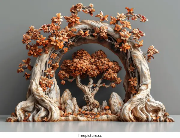 Intricate Wood Carving of a Fantasy Forest