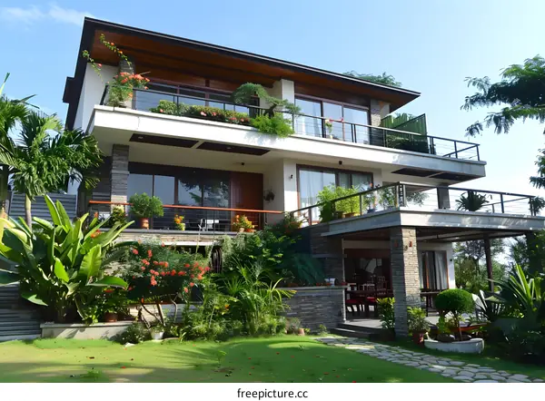 Modern Two Story House with Stone and Wood Exterior
