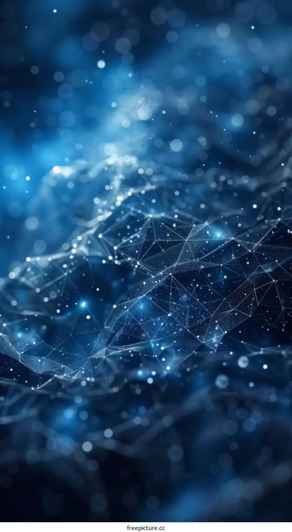 Abstract sci-fi blue polygonal background with glowing lines and dots