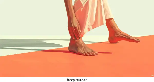 An illustration of a barefoot person with hand on ankle in pain