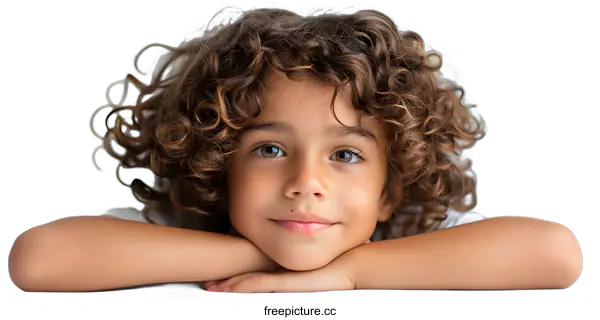 [Transparent Background PNG]Portrait of a happy smiling boy with curly hair