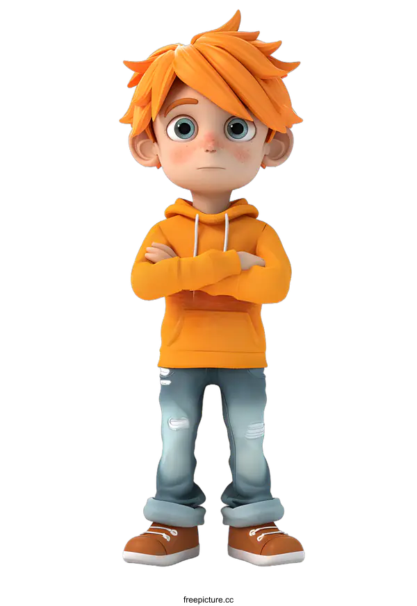 [Transparent Background PNG]3D Boy with Arms Crossed