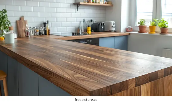 Modern Kitchen Wooden Countertop Close Up