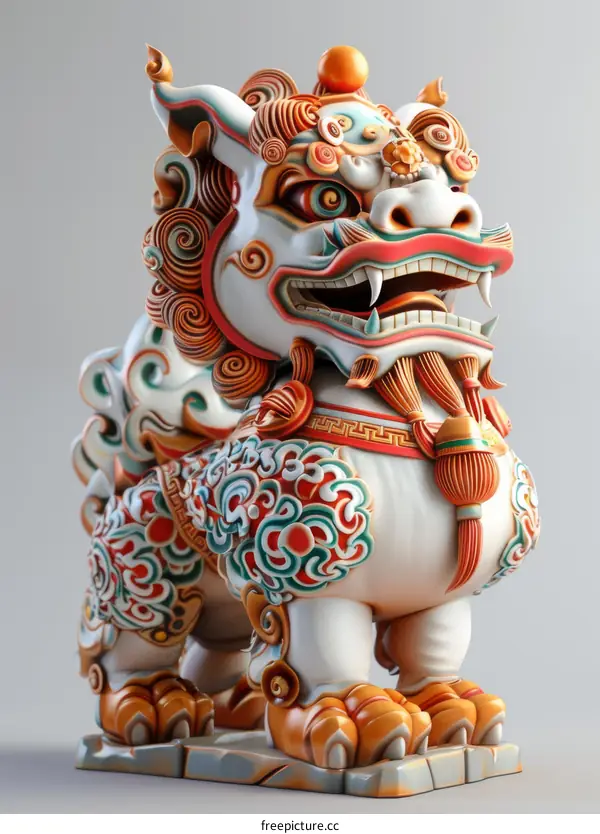 A Majestic 3D Rendering of a Chinese Guardian Lion