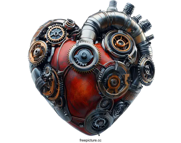 [Transparent Background PNG]Steampunk Heart Illustration with Complex Gears