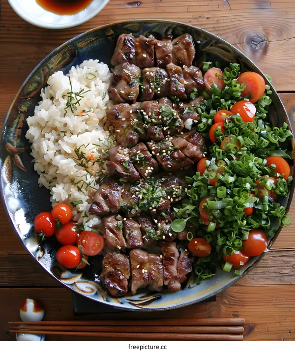 Grilled Meat with Rice and Salad