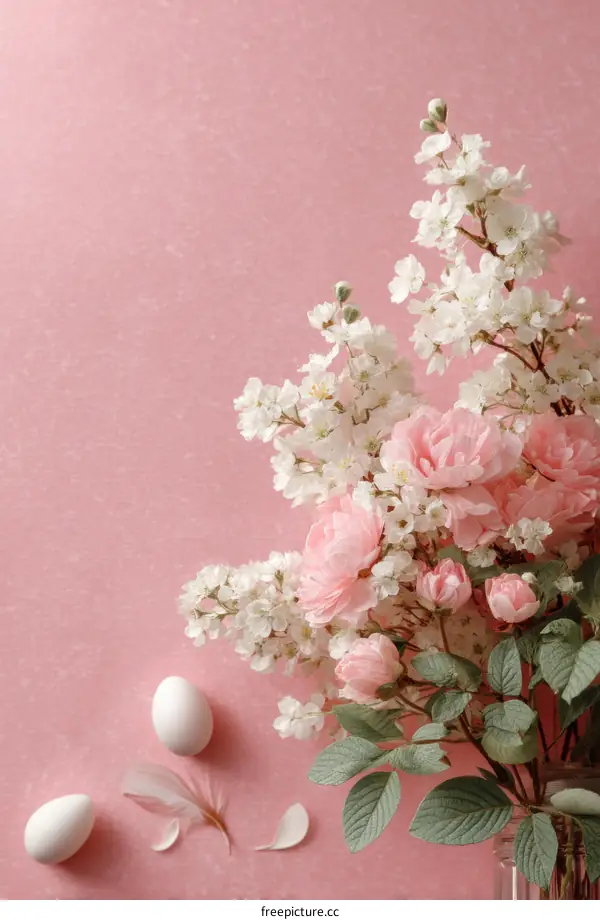 Delicate Pink and White Floral Arrangement on a Pastel Background