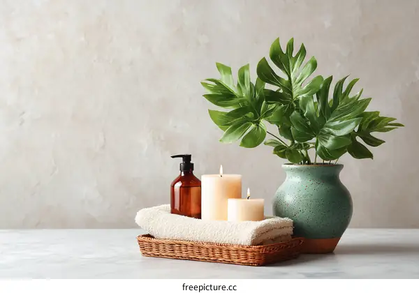 Spa Accessories Arrangement on Marble Tabletop