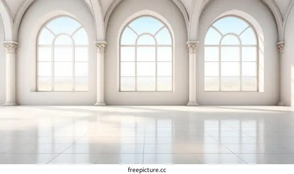 Large bright empty room with arched windows