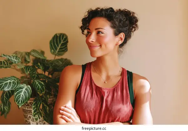 Woman Posing with Plant in a Home