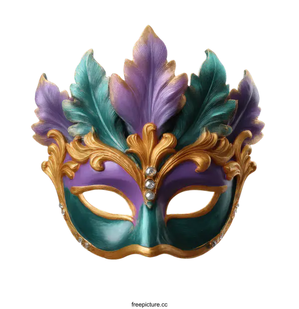 [Transparent Background PNG]Beautiful Carnival Mask Decorated with Gold and Gems