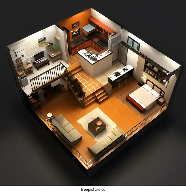 3D Model of Modern Tiny House Interior Design