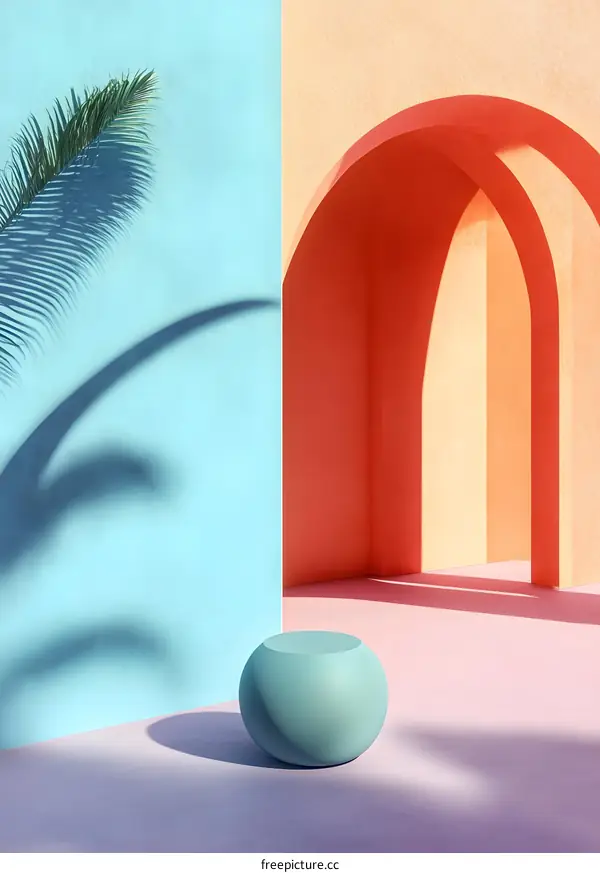 Abstract Minimalist Arch Background with a Blue Sphere