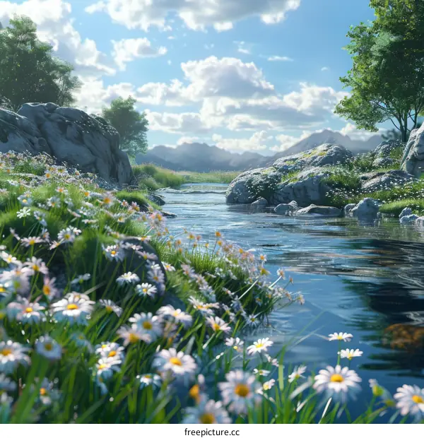 Small River Winding Through a Picturesque Green Valley