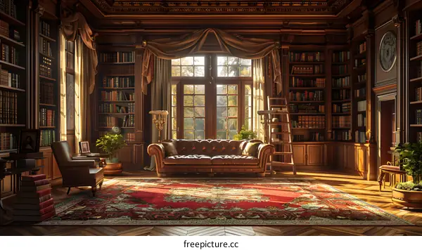 Luxurious library with a large window